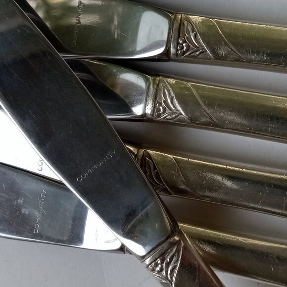 Silver Plate Community Oneida c1950s 6 Dinner Knives 6 Dinner Forks EVENING STAR - Picture 9 of 11